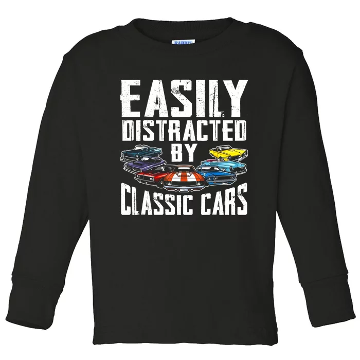 Easily Distracted By Classic Cars Toddler Long Sleeve Shirt