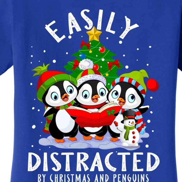 Easily Distracted By Christmas Penguins Costume Funny Xmas Funny Gift Women's T-Shirt