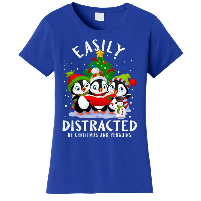 Easily Distracted By Christmas Penguins Costume Funny Xmas Funny Gift Women's T-Shirt