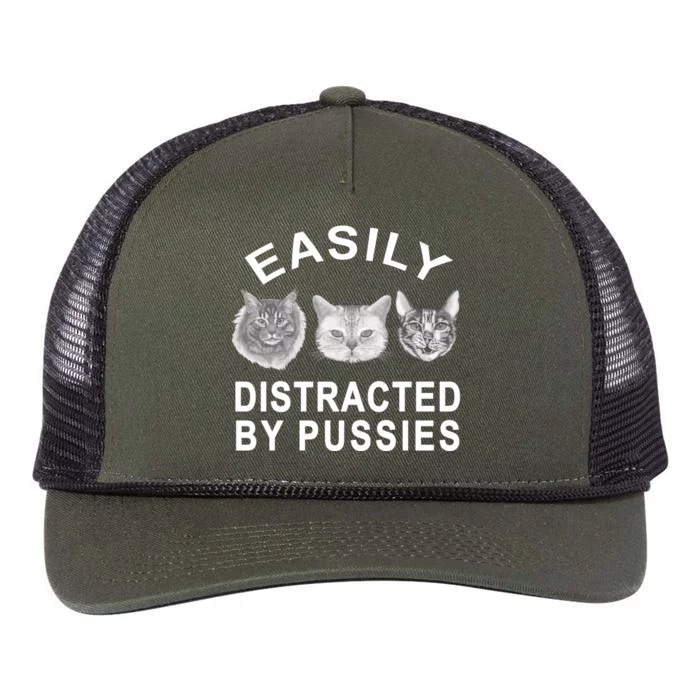 EASILY DISTRACTED BY PUSSIES Retro Rope Trucker Hat Cap