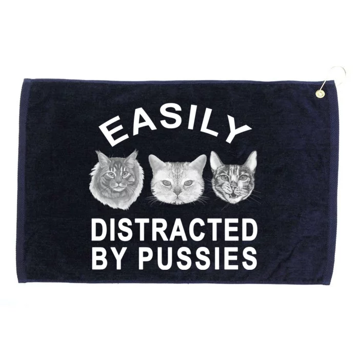 EASILY DISTRACTED BY PUSSIES Grommeted Golf Towel