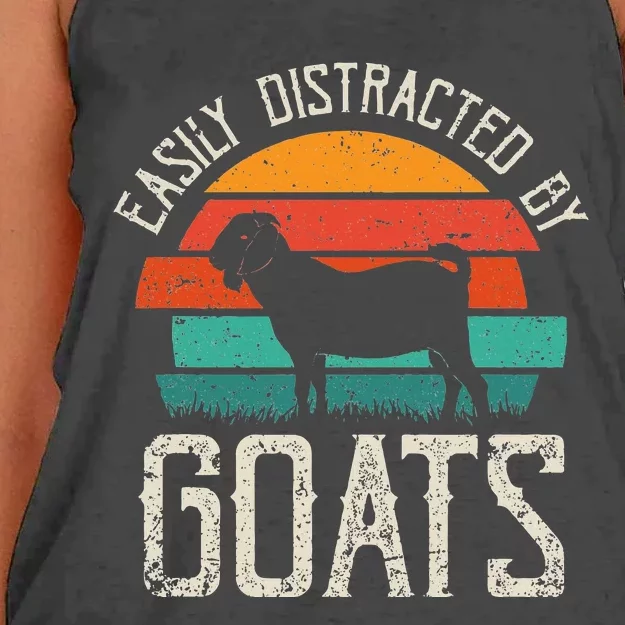 Easily Distracted By Goats Funny Jokes Sarcastic Sayings Women's Knotted Racerback Tank