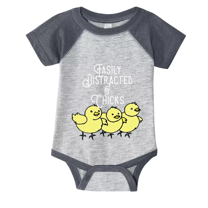 Easily Distracted By Chicks Easter Peep Chickens Infant Baby Jersey Bodysuit