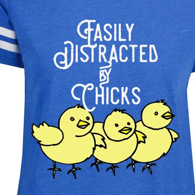 Easily Distracted By Chicks Easter Peep Chickens Enza Ladies Jersey Football T-Shirt