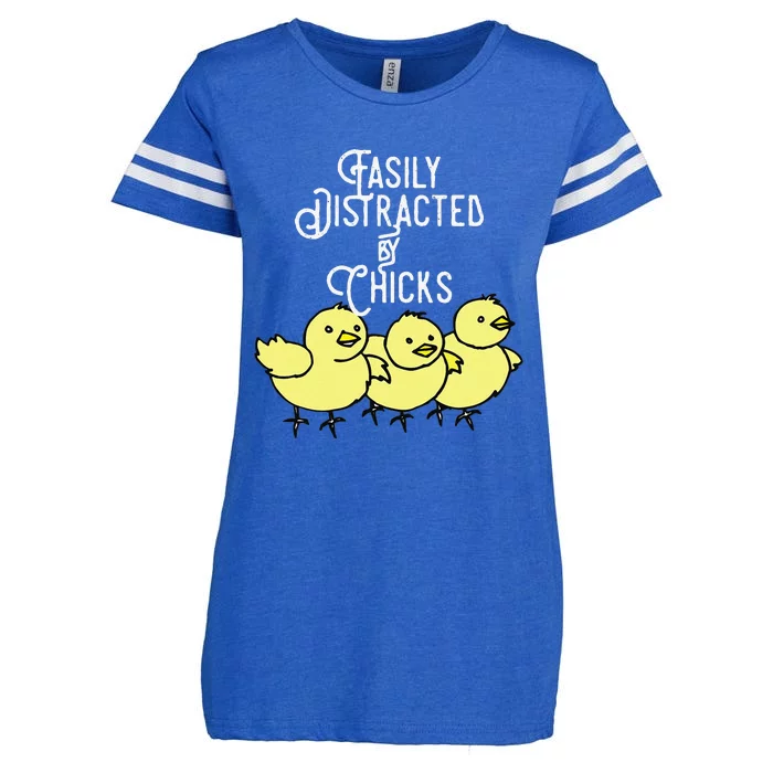 Easily Distracted By Chicks Easter Peep Chickens Enza Ladies Jersey Football T-Shirt