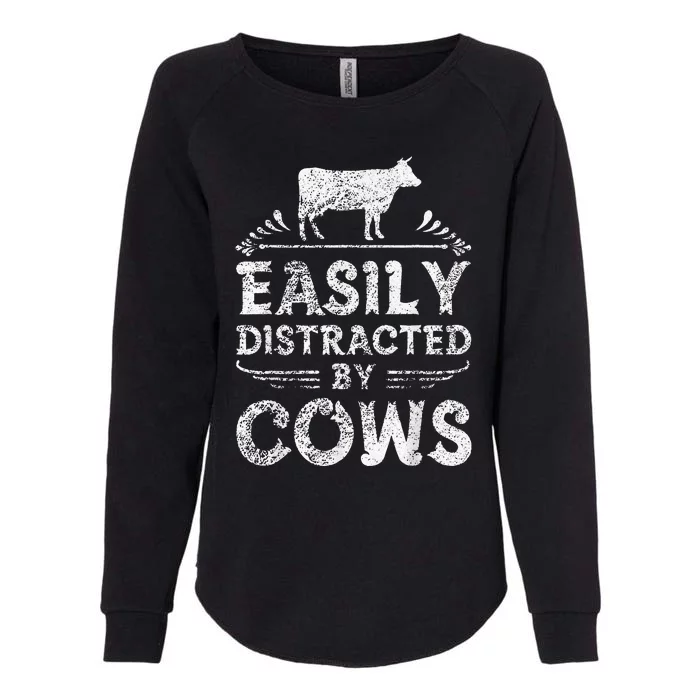 Easily Distracted By Cows Gifts Cow Farmer Womens California Wash Sweatshirt