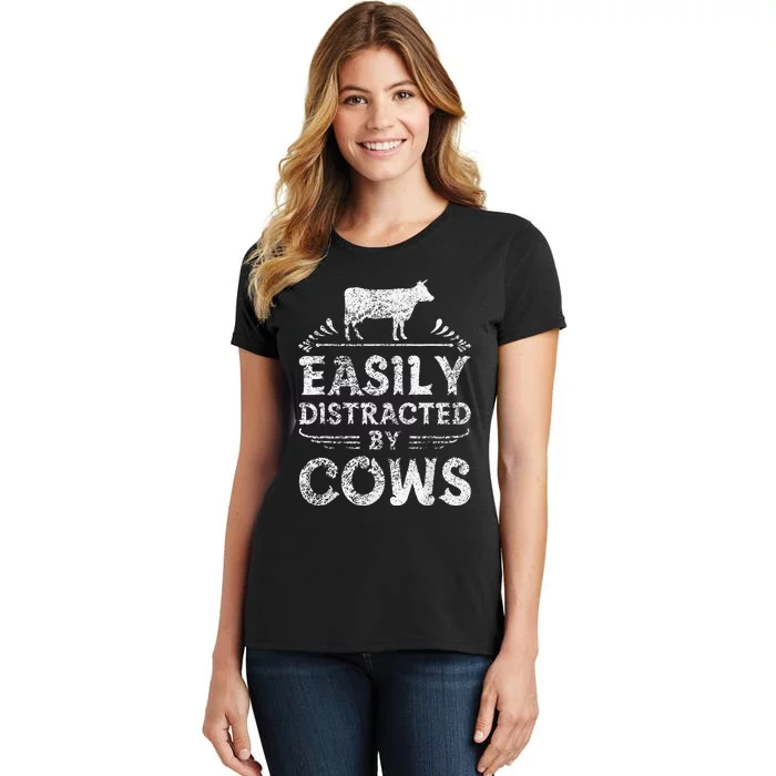 Easily Distracted By Cows Funny Cow Farmer Gifts Women's T-Shirt