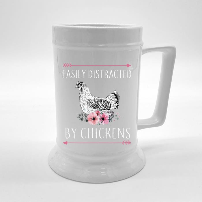 Easily Distracted By Chickens For Chicken Lovers Funny Front & Back Beer Stein