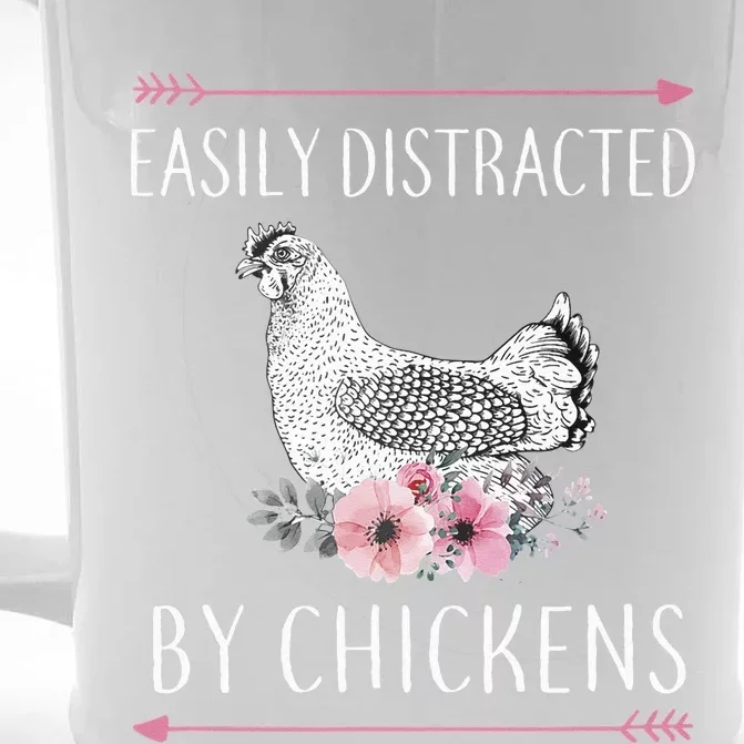 Easily Distracted By Chickens For Chicken Lovers Funny Front & Back Beer Stein