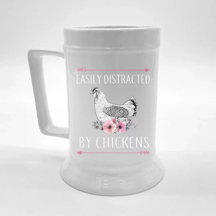 Easily Distracted By Chickens For Chicken Lovers Funny Front & Back Beer Stein