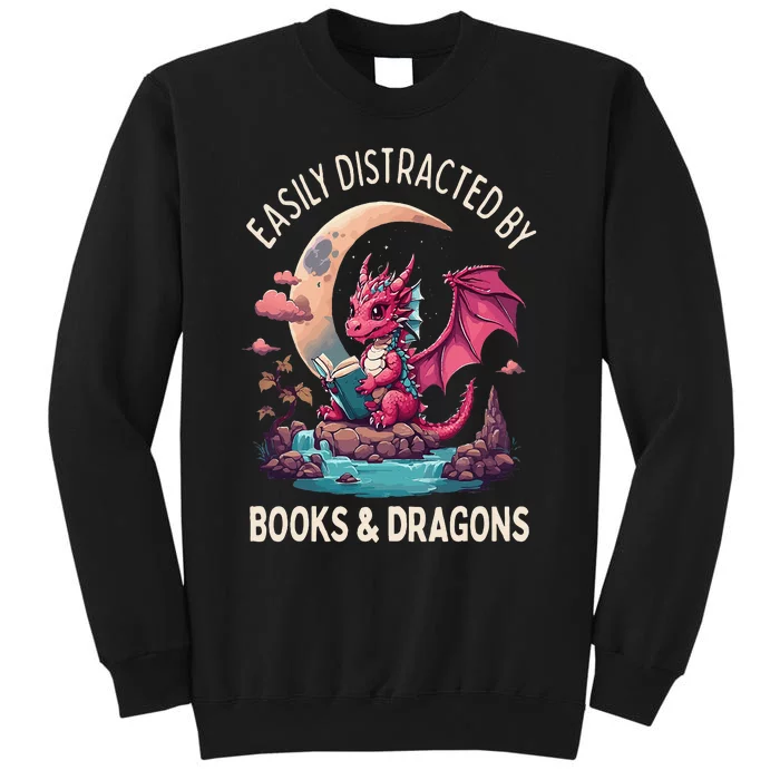 Easily distracted by books and dragons kawaii dragon reader Tall Sweatshirt