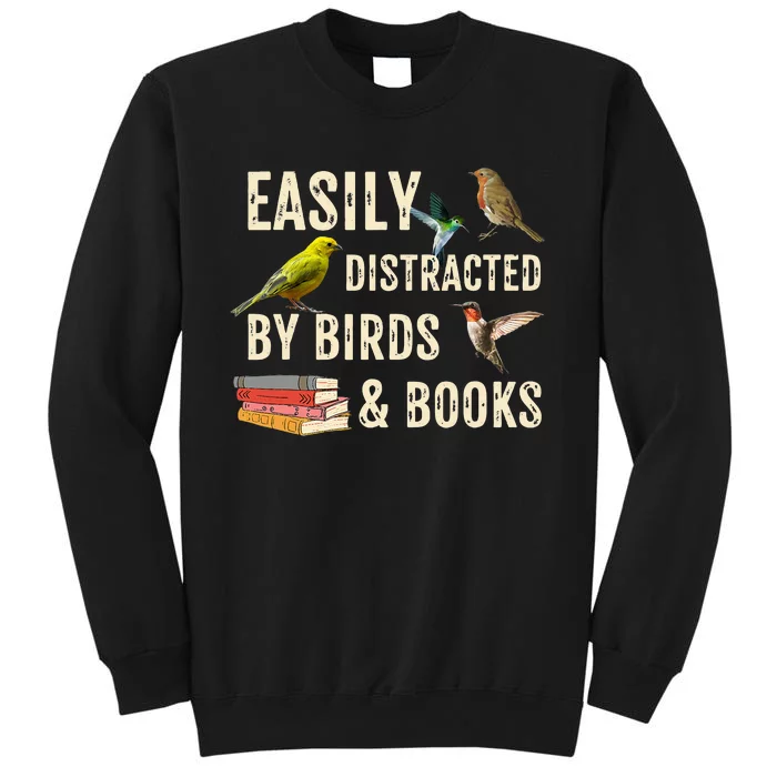 Easily Distracted By Birds & Books Vintage Birder Tall Sweatshirt