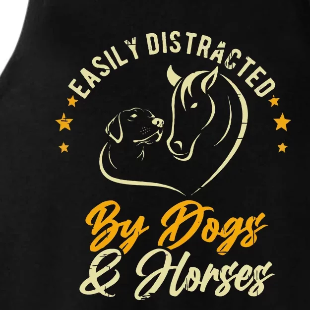 Easily Distracted By Dogs And Horses Dog Mom Horse Mom Ladies Tri-Blend Wicking Tank