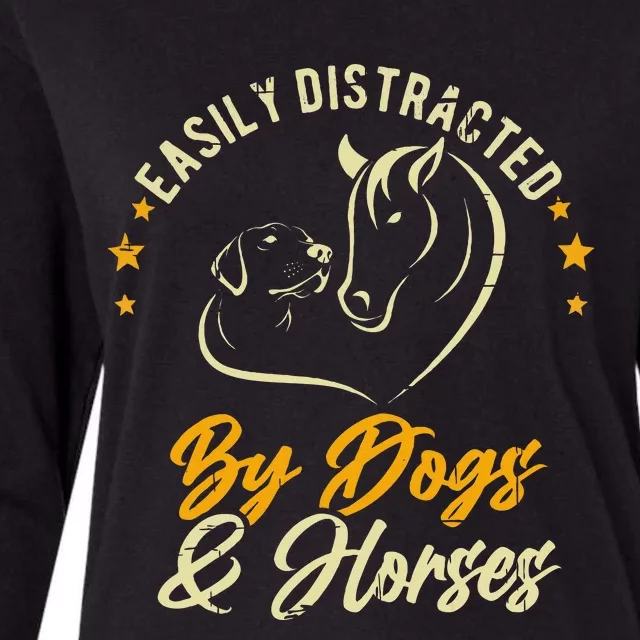 Easily Distracted By Dogs And Horses Dog Mom Horse Mom Womens Cotton Relaxed Long Sleeve T-Shirt