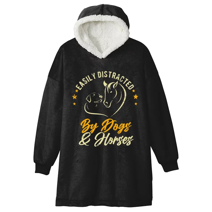 Easily Distracted By Dogs And Horses Dog Mom Horse Mom Hooded Wearable Blanket