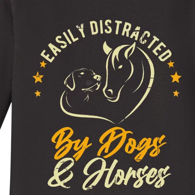 Easily Distracted By Dogs And Horses Dog Mom Horse Mom Baby Long Sleeve Bodysuit