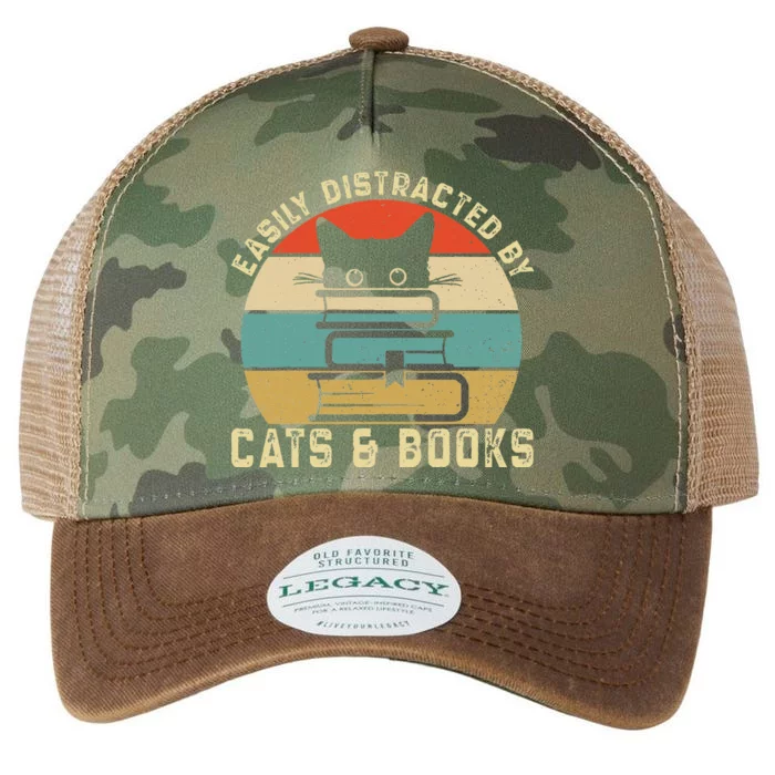 Easily Distracted By Cats And Books Funny Cat & Book Lover Legacy Tie Dye Trucker Hat