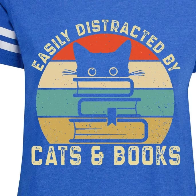 Easily Distracted By Cats And Books Funny Cat & Book Lover Enza Ladies Jersey Football T-Shirt