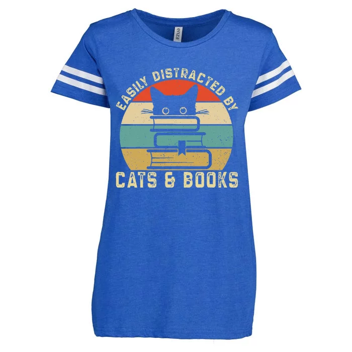 Easily Distracted By Cats And Books Funny Cat & Book Lover Enza Ladies Jersey Football T-Shirt