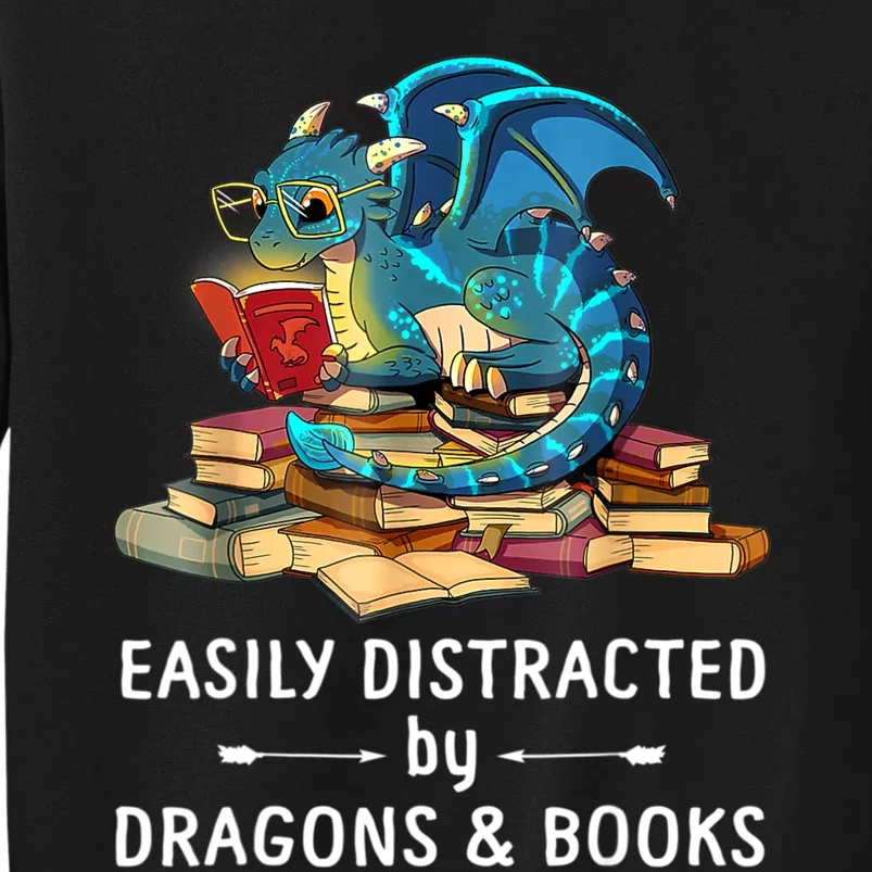 Easily Distracted By Dragons And Books Nerd Dragon Sweatshirt