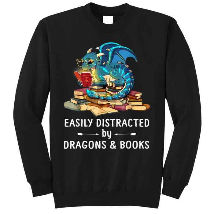 Easily Distracted By Dragons And Books Nerd Dragon Sweatshirt