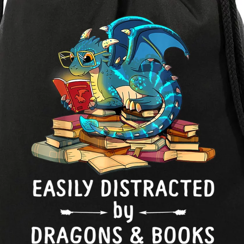 Easily Distracted By Dragons And Books Nerd Dragon Drawstring Bag