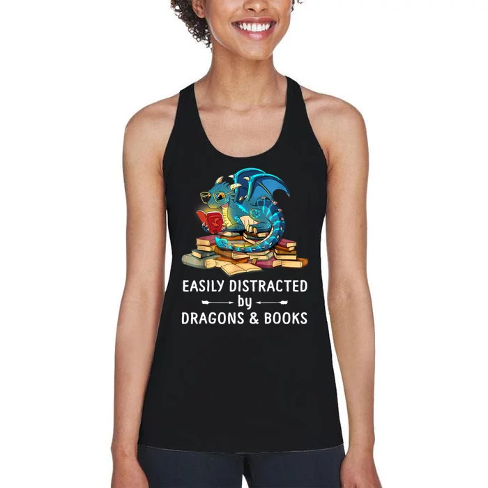 Easily Distracted By Dragons And Books Nerd Dragon Women's Racerback Tank