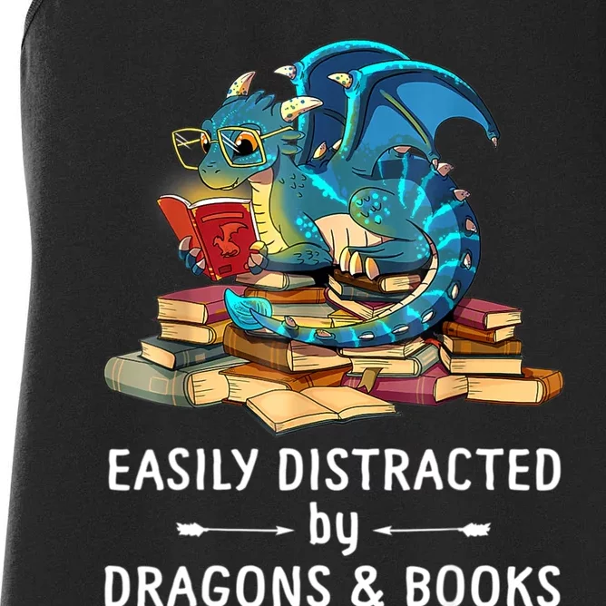 Easily Distracted By Dragons And Books Nerd Dragon Women's Racerback Tank