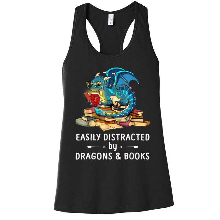 Easily Distracted By Dragons And Books Nerd Dragon Women's Racerback Tank