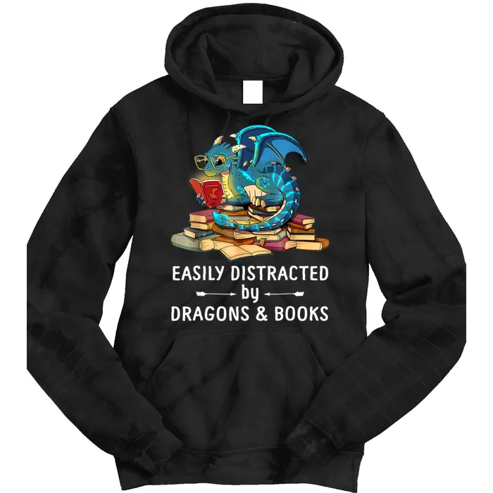 Easily Distracted By Dragons And Books Nerd Dragon Tie Dye Hoodie