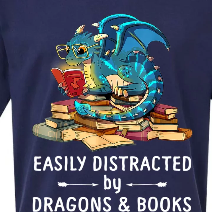 Easily Distracted By Dragons And Books Nerd Dragon Sueded Cloud Jersey T-Shirt