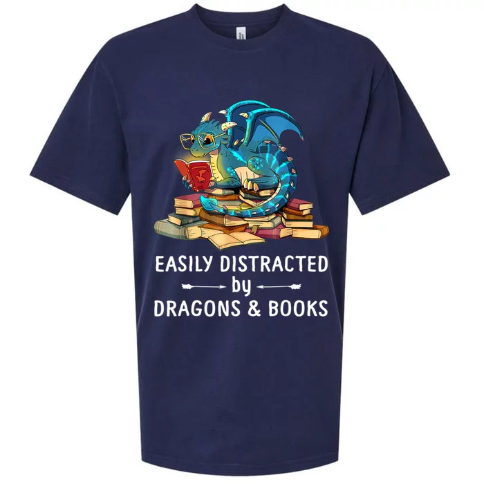 Easily Distracted By Dragons And Books Nerd Dragon Sueded Cloud Jersey T-Shirt