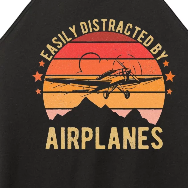 Easily Distracted By Airplanes Lover Pilot Funny Aviation Women’s Perfect Tri Rocker Tank