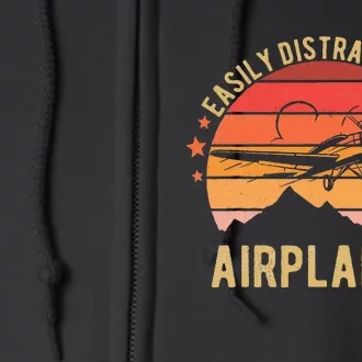 Easily Distracted By Airplanes Lover Pilot Funny Aviation Full Zip Hoodie