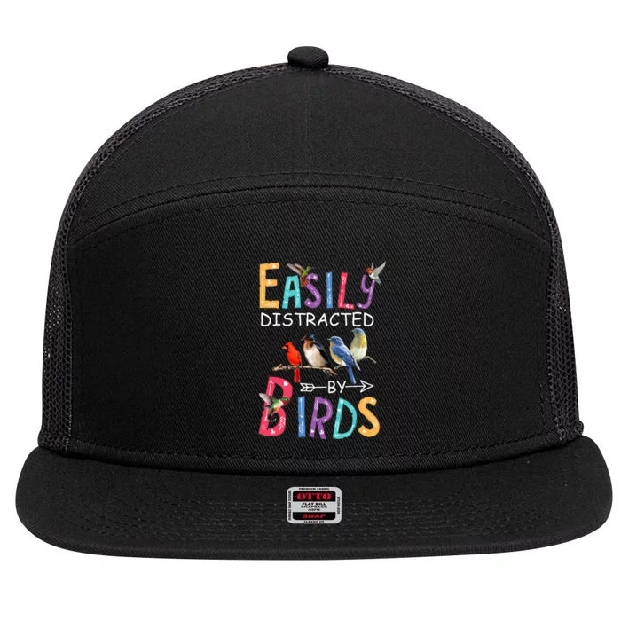 Easily Distracted By Birds Funny Bird 7 Panel Mesh Trucker Snapback Hat