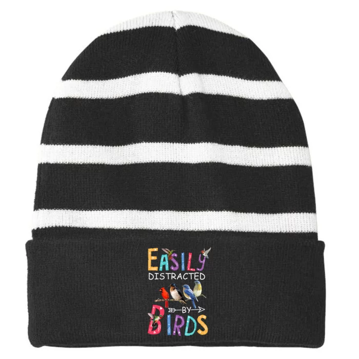 Easily Distracted By Birds Funny Bird Striped Beanie with Solid Band