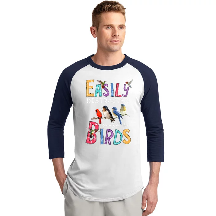 Easily Distracted By Birds Funny Bird Baseball Sleeve Shirt