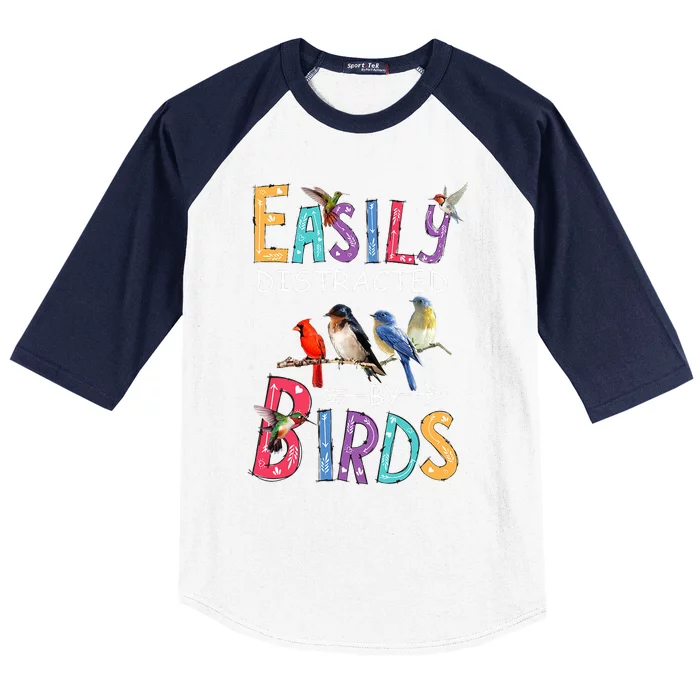 Easily Distracted By Birds Funny Bird Baseball Sleeve Shirt