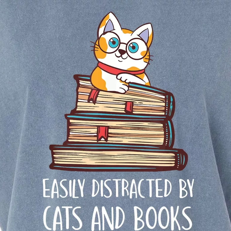 Easily Distracted By Cats And Books Cat & Book Lover Garment-Dyed Women's Muscle Tee