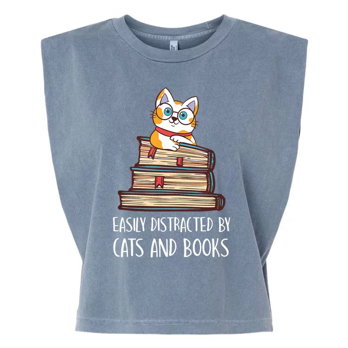 Easily Distracted By Cats And Books Cat & Book Lover Garment-Dyed Women's Muscle Tee