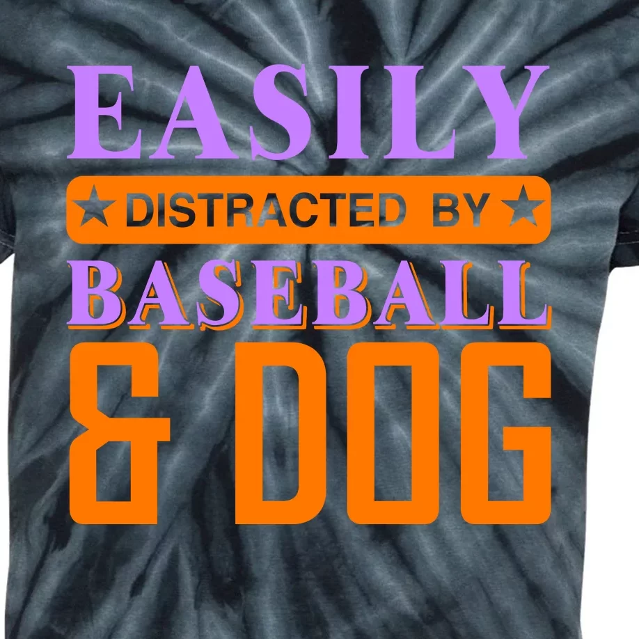 Eaisly Distracted By Baseball And Dog Kids Tie-Dye T-Shirt