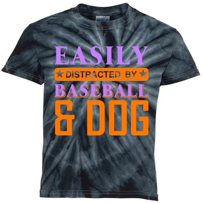 Eaisly Distracted By Baseball And Dog Kids Tie-Dye T-Shirt