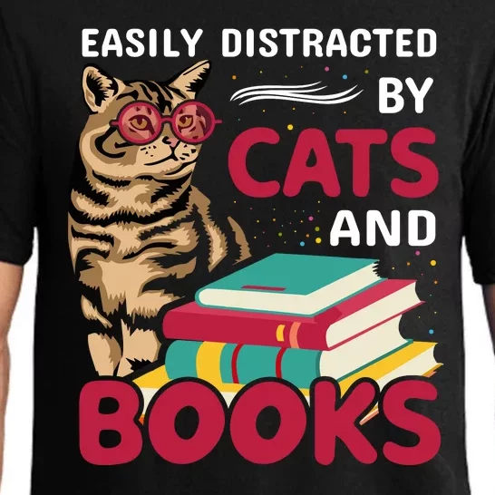 Easily Distracted By Cats And Books Pajama Set