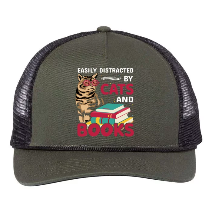 Easily Distracted By Cats And Books Retro Rope Trucker Hat Cap