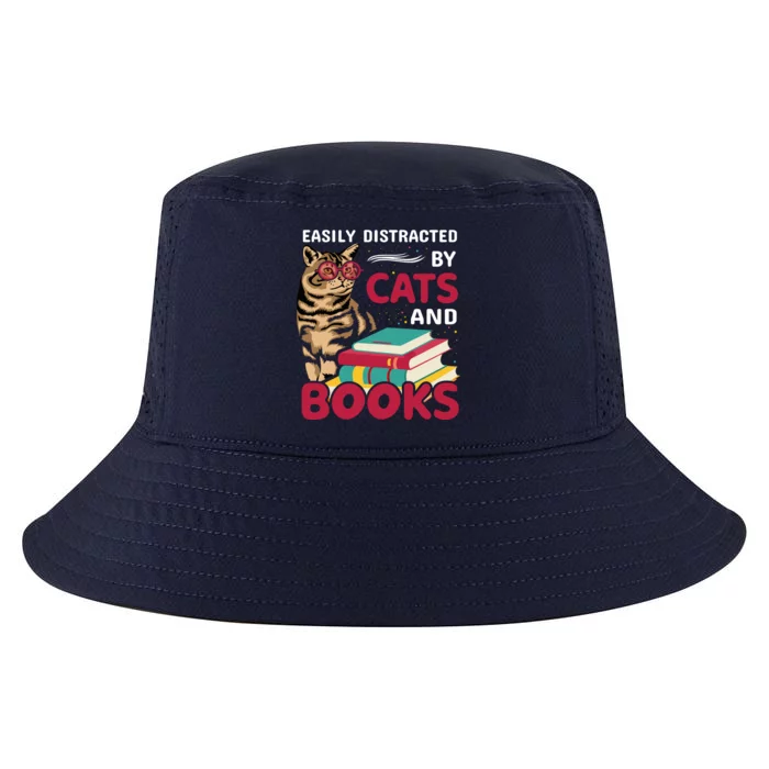 Easily Distracted By Cats And Books Cool Comfort Performance Bucket Hat