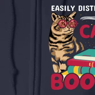 Easily Distracted By Cats And Books Full Zip Hoodie