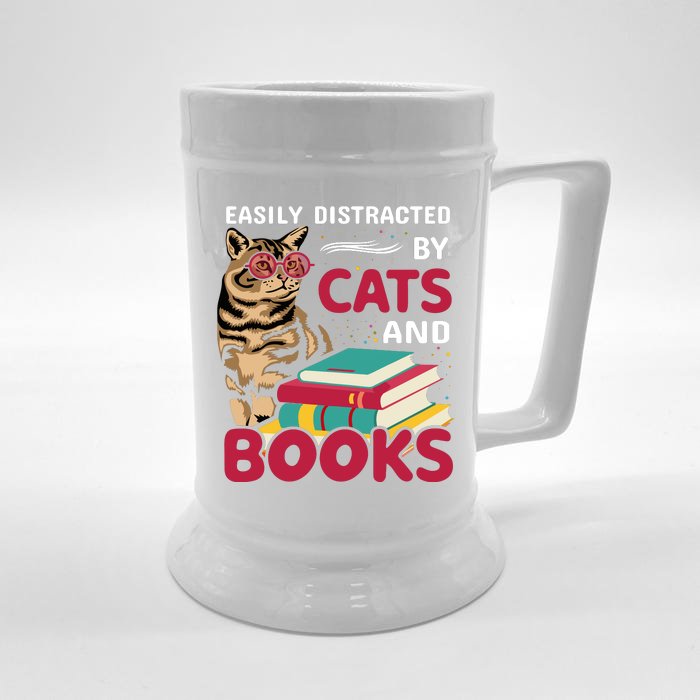 Easily Distracted By Cats And Books Front & Back Beer Stein