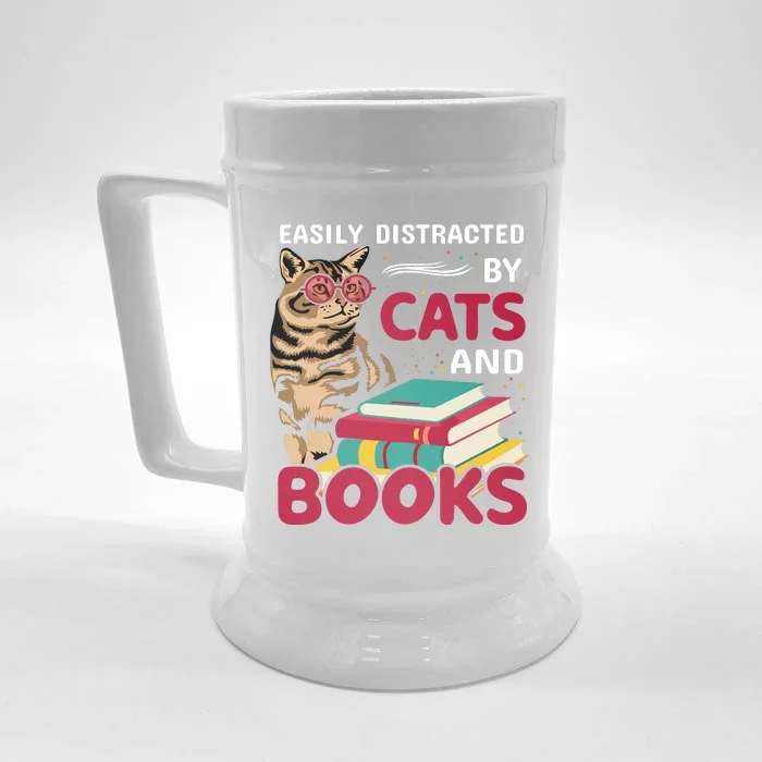 Easily Distracted By Cats And Books Front & Back Beer Stein