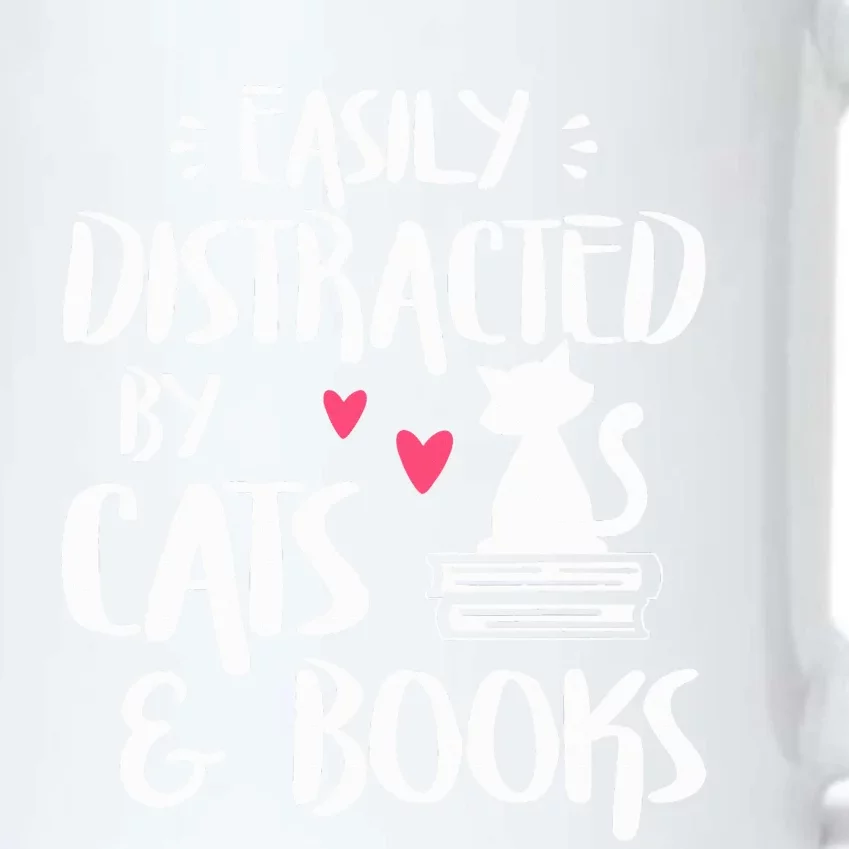 Easily Distracted by Cats and Books Cat & Book Lover Black Color Changing Mug