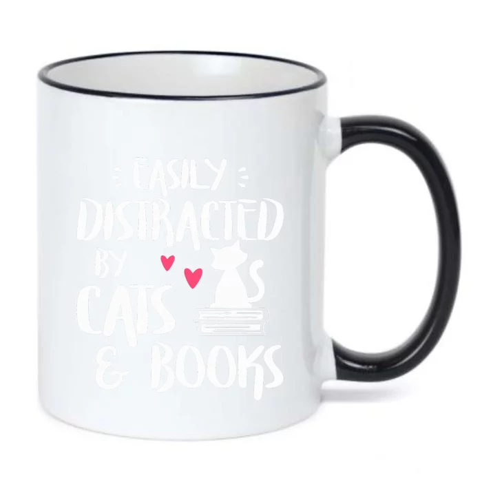 Easily Distracted by Cats and Books Cat & Book Lover Black Color Changing Mug